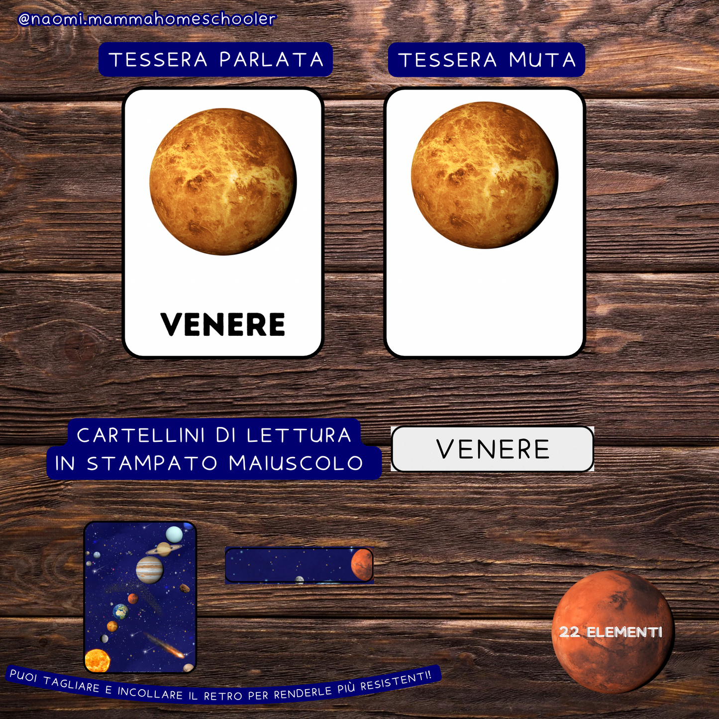 Lo spazio in stampatello maiuscolo - carte della nomenclatura con immagini realistiche